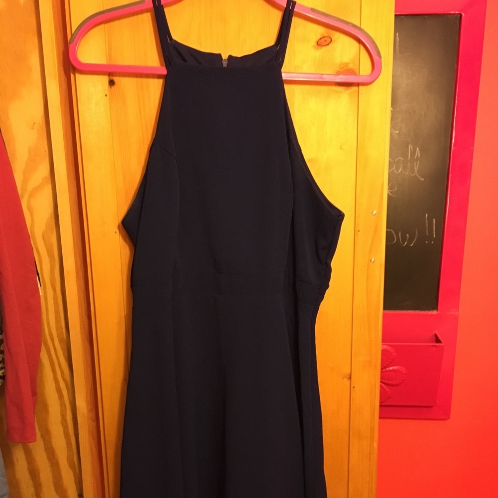 Navy blue halter neck dress